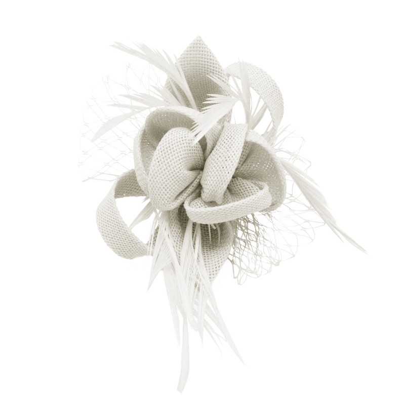 Pince Broche Mariage Fleur Plumes Etoile Voilette Blanc