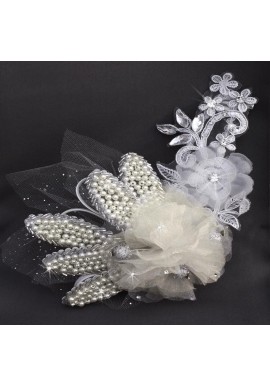 Pince Fleur Mariage Boule Strass Perles Blanc Argenté