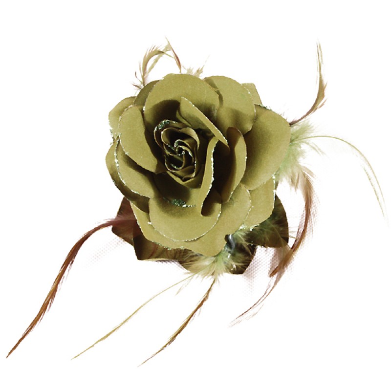 Pince Cheveux Crabe Mariage Plumes Scintillant  Vert