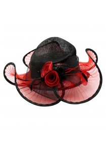 Chapeau Mariage Panier Fleur Noir et Rouge