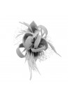 Pince Broche Mariage Fleur Plumes Etoile Voilette Gris