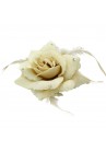 Broche Chouchou Mariage Fleur Tissu Strass Beige