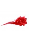 Pince Mariage Fleur Plumes Tissu Scintillant Rouge