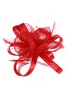 Pince Broche Mariage Fleurs Perlées Plumes Rouge