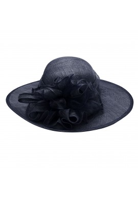 Chapeau Mariage Capeline FrouFrou Plume Ruban Bleu Marine