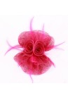 Pince Broche Mariage Double Fleur Plumes Rose Fushia