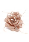 Pince Broche Mariage Fleur Plumes Ruban Rond Perles Marron Clair