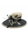 Chapeau Mariage Ceremonie Sisal Plume Noir / Ivoire