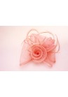 Pince Broche Fleur Plumes Sinamay Mariage Rose Corail