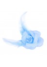 Pince Mariage Fleur Organza Plumes Bleu ciel