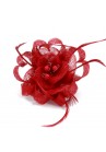 Pince Broche Mariage Fleur Plumes Ruban Rond Perles Rouge