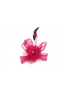 Pince Broche Fleur Plumes Strass Sinamay Mariage (Rouge, Rose, Beige, Noir)