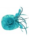 Pince Broche Fleur Tulle Plumes Mariage Bleu Ciel