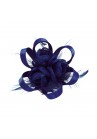 Pince Broche Mariage Tri Fleurs Plumes Rond Ruban Satiné  Bleu Roy