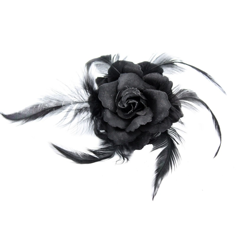 Broche Chouchou Mariage Fleur Tissu Scintillant Noir