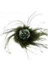 Broche Chouchou Mariage Fleur Scintillant Plumes Vert