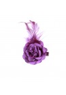 Pince Mariage Fleur Tissu Petit Rose Plumes Violet