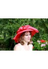 Chapeau Capeline Mariage Ceremonie Plume Sinamay Rouge