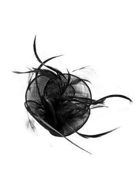 Pince Broche Fleur Plumes Sinamay Mariage Noir