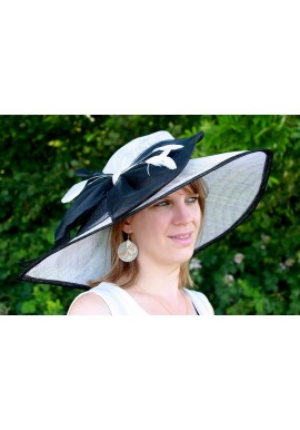 Chapeau Mariage Ceremonie Sisal Plume Noeuds Ivoire /10 Noir