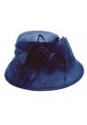 Chapeau Mariage Sisal Double Noeud Fleur Plume Bleu Marine