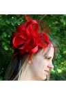 Chapeau Noeud  Bibi Peigne Mariage Plumes Perles Rouge