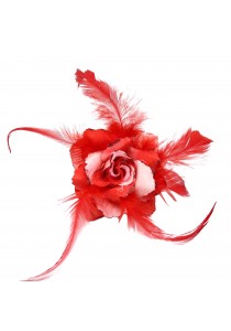 Broche Chouchou Mariage Fleur Tissu Scintillant Rouge
