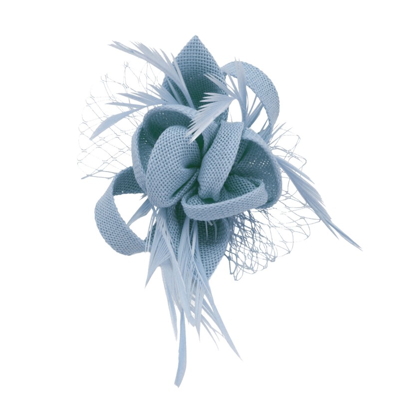 Pince Broche Mariage Fleur Plumes Etoile Voilette Bleu Ciel