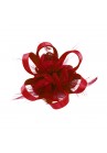 Pince Broche Mariage Tri Fleurs Plumes Rond Ruban Satiné  Rouge