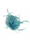 Pince Broche Fleur Plumes Sinamay Mariage Bleu Turquoise