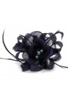 Pince Broche Mariage Fleur Plumes Ruban Rond Perles Bleu Marine