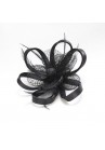 Pince Broche Mariage Fleur Plumes Bouton Ruban Noir