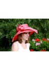 Chapeau Capeline Mariage Ceremonie Plume Sinamay Rose Corail