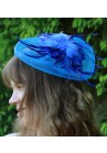 Mini Chapeau Peigne Mariage Bibi Tulle Plume Bleu Roy