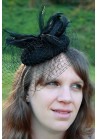 Serre Tête Chapeau Bibi Mariage Filet Plumes Noir