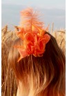 Pince Broche Mariage Tulle Plume Strass  Orange