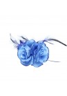 Broche Pince Mariage Double Fleur Tissu Scintillant Bleu Roy