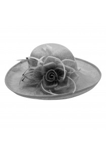 Chapeau Capeline Mariage Voilette Fleur Plume Gris