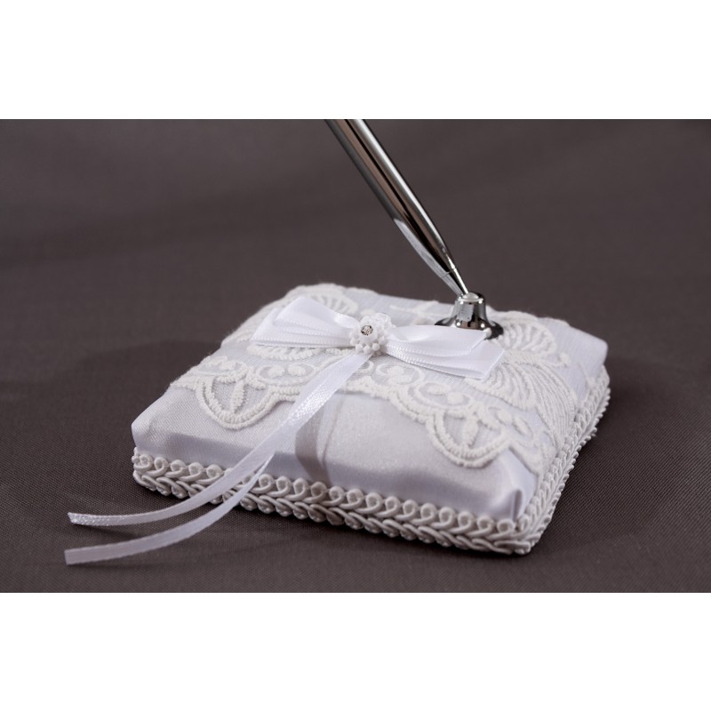 Porte Stylo Plume Mariage Blanc Noeud Broderie Papillon