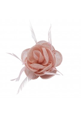 Pince Broche Fleur Plumes Sinamay Mariage Rose pal