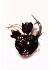 Pince Broche Ceremonie Sinamay Mariage Fleur Plumes Strass Noir