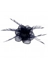 Pince Broche Mariage Double Fleur Perles Plumes Bleu Marine