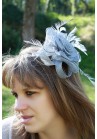 Chapeau Fleur Rose Bibi Peigne Mariage Plumes Gris