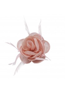 Pince Broche Fleur Plumes Sinamay Mariage Rose pal