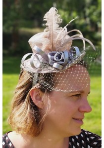 Mini Chapeau Mariage Serre Tête Bibi Gris 