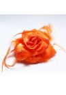 Broche Chouchou Mariage Fleur Tissu Strass Orange