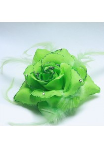 Broche Chouchou Mariage Fleur Tissu Strass Vert