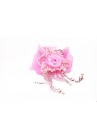 Pince Mariage Fleur Tissu Scintillant Boule Argent Rose