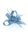 Pince Broche Mariage Voilette Sisal Trèfles Plumes Bleu Ciel