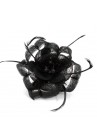 Pince Broche Mariage Fleur Plumes Ruban Rond Perles Noir